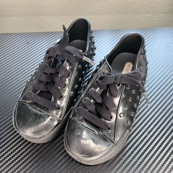 Mini Melissa Black Rubber Studded Sneakers Toddler Size 10 - Picture 3 of 7